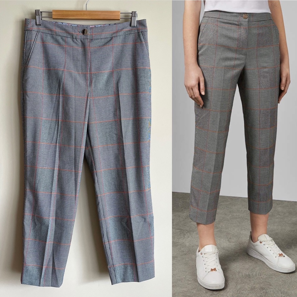 TED BAKER Darceyt Check Trousers Crop Skinny Fit Grey 8/10 NEW